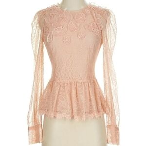 BCBGMaxAzria Floral Lace Peplum Blouse - Blush